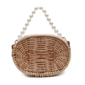 Borsa in rattan intrecciato a mano con elegante manico di perle per vacanze estive al mare - Stile Borsa a Mano