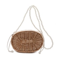 Borsa in rattan ovale fatta a mano con tracolla in perle e fodera in lino con coulisse - Stile a spalla