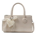 Elegant beige minimalist square handbag with pearl heart charm and lace detail decoration - Without Pendant / Off White