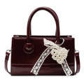 Elegant dark burgundy crossbody handbag with lace bow and pearl heart charm decor - Without Pendant / Ancorra Red