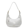 Glossy white hobo saddle bag with adjustable strap and premium gold hardware - White