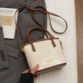 Sac seau rétro crème et marron avec poignée perlée et bandoulière ajustable - Sans Pendentif / Blanc Cassé