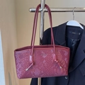 Sac fourre-tout bordeaux avec texture en similicuir serpent et doubles anses - Sans Pendentif / Rouge Ancorra