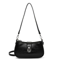 Elegante borsa sottobraccio in pelle cerata nera con fibbia argento e tracolla regolabile - Nero