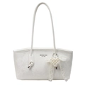 White snakeskin embossed underarm bag with pearl heart charm and lace bow detail - With Pendant / White