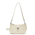 Borsa hobo chic in pelle cerata bianco crema con fibbia argento e due tracolle - Bianco
