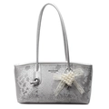 Silver snakeskin pattern tote bag with pearl heart charm and shoulder straps - With Pendant / Silver