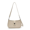 Borsa a spalla minimalista in pelle cerata bianco crema con chiusura rotante argento - Albicocca Lattea