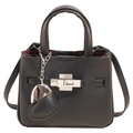 Sac seau noir classique texture litchi avec fermoir argenté et pendentif en forme de cœur - Noir - Sans Pendentif