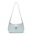 Chic light blue oil wax leather crescent shoulder bag with silver turn-lock and slim strap - Creamy Blue