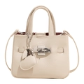 Sac seau beige avec texture litchi, pendentif en cœur et fermoir métallique - Blanc sans Pendentif