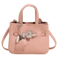 Sac seau rose à texture litchi avec poignée, fermoir argenté et breloque en cœur - Rose - Sans Pendentif
