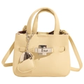 Litchi pattern leather bucket bag in cream yellow with metal heart charm and strap - Yellow - No Pendant
