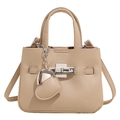 Beige lychee pattern bucket bag with top handle, silver twist lock and heart pendant - Khaki - Without Pendant