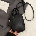 Mini sac à bandoulière noir grainé pour téléphone avec poignée et boucles argentées - Noir - Sans Pendentif
