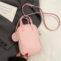 Petit sac à bandoulière rose en cuir grainé avec pendentif souriant pour femmes - Rose - Sans Pendentif