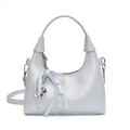 Chic light blue oil wax leather hobo handbag with pearl heart charm and strap - Blue
