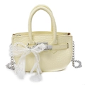 Chic light yellow bucket bag with lace bow, pearl decor and metal chain strap - Yellow With Pearl Bow Decoration
