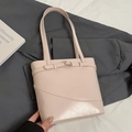 Sac seau chic en cuir PU rose clair avec boucle en métal argenté et poignée souple - Rose - Sans Pendentif