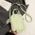 Mint green minimalist cell phone crossbody bag with lychee texture and smiley pendant - Green - No Charm