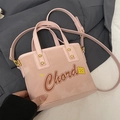 Rosa Eimer-Handtasche aus Leder mit Chord-Aufdruck und abnehmbarem Schultergurt - Rosa - Ohne Anhänger
