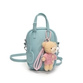 Light blue pebbled leather crossbody phone bag with cute teddy bear and smiley charms - Blue With Pink Sweater Bear
