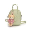 Mint green textured faux leather crossbody bag with a cute smiling face and teddy bear - Green With Pink Sweater Bear