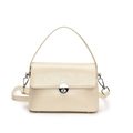 Minimalist beige oil wax leather crossbody square bag with silver metal swivel lock - Off White