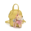 Minimalist yellow leather phone bag with cute plush bear charm and crossbody strap - Yellow + Pink Sweater Bear