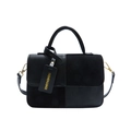 Chic black patchwork shoulder bag with sleek leather and matte suede textures - Black