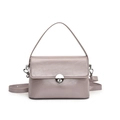Elegant mauve oil wax leather crossbody bag with silver buckle and top handle - Taro Purple