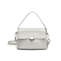 Minimalist light grey leather crossbody square bag with circular silver metal lock - Grey Blue