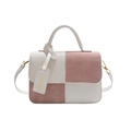 Contrast stitching small square bag in off-white and dusty rose pink vegan leather - Pink