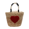 Borsa da spiaggia in paglia intrecciata con cuore rosso e manici bianchi e neri - Ciondolo a Cuore Piccolo