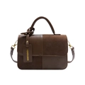 Retro brown contrast small square bag with textured patchwork and top-handle design - Brown