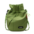 Avocado green drawstring bucket bag with Lucky patch and houndstooth shoulder strap - Green