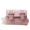 Pink lychee grain PU leather satchel with pearl lace strap and double buckle flap - Pink