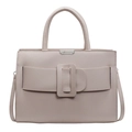 Vintage beige tote bag with large leather buckle and litchi grain texture finish - White