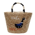 Borsa tote in paglia fatta a mano con ricamo di cigno e manici in corda bicolore - Anatra Grande