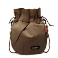 Casual drawstring bucket bag in khaki nylon fabric with Lucky brand label and round strap - Khaki