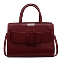 Vintage burgundy large tote bag with lychee texture and silver metal buckle accent - Red