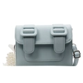 Light blue lychee texture crossbody satchel bag featuring a white pearl strap charm - With Pendant / Blue