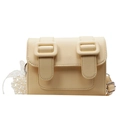 Chic cream litchi texture Cambridge crossbody bag with a pearl lace pendant - With Pendant / Yellow