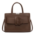 Vintage large dark brown tote bag in pebbled leather with oversized buckle detail - Khaki