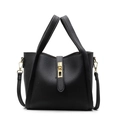 Classic black litchi pattern bucket bag with golden hardware and detachable strap - Black