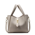 Beige lychee texture leather bucket tote bag with gold lock and detachable strap - Off White