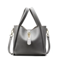 Chic dark grey litchi texture handbag with double handles and gold turn-lock buckle - Silver