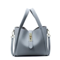 Sac à main élégant gris à motif litchi avec fermoir doré et bandoulière réglable - Bleu