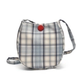 Blue plaid egg-shaped crossbody bag with decorative red button and slim strap - Blue Plaid