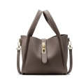 Sac à main taupe en cuir grainé avec détails dorés et bandoulière amovible élégante - Gris éléphant